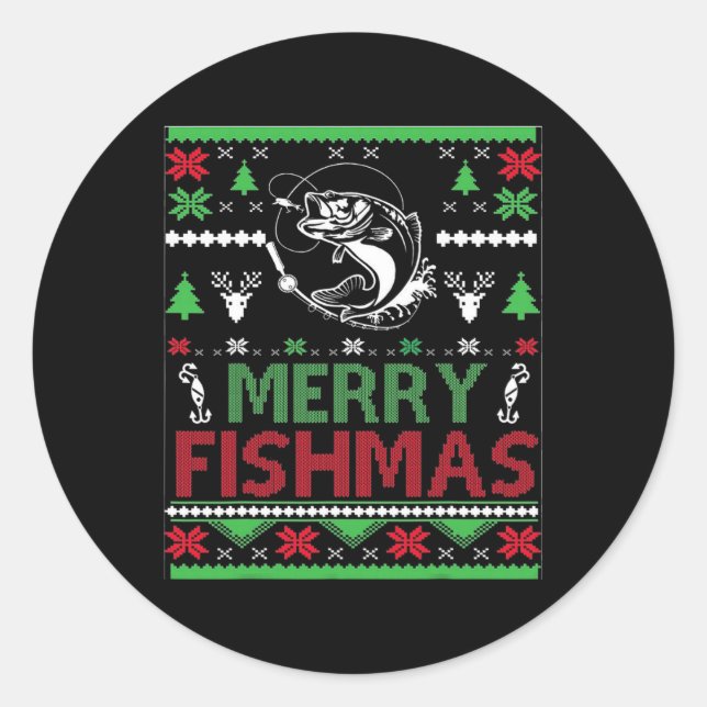 Sticker Rond Vêtements de Noël de pêche moche par poisson (Devant)