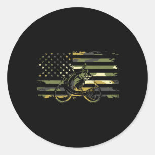 Sticker Rond Vêtements de pêche camouflage drapeau américain -