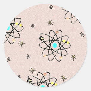 Sticker Rond Vêtements et Cadeaux Rétro Années 50 Imprimé Atomi