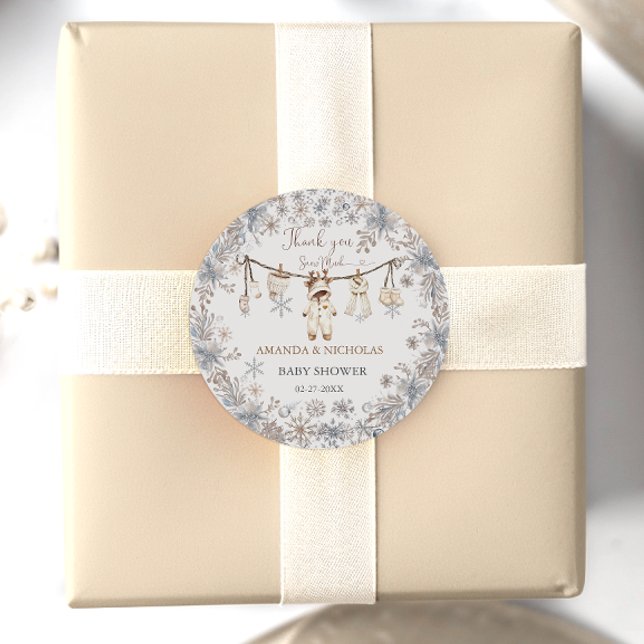 Sticker Rond Vêtements pour bébés d'hiver Baby shower Merci (Créateur téléchargé)