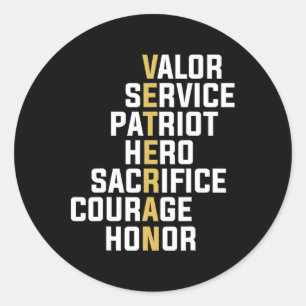 Sticker Rond Vétéran Service de la vaillance Patriote Héros Sac