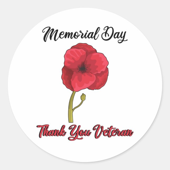 Sticker Rond Veterans Day Pride USA Memorial Day Poppy Poppy (Devant)