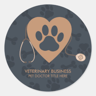 Sticker Rond Vétérinaire Paws Heart Pet Hôpital pour animaux do