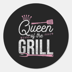 Sticker Rond Viande Drôle Barbecue Chef Femme Cadeau Fumé Barbe