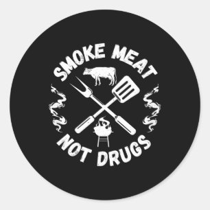 Sticker Rond Viande Fumée Pas Drogues - Rbeque Grilling Bbq Pit