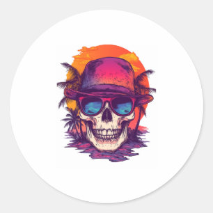 Sticker Rond Vibe du crâne tropical