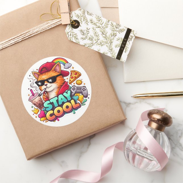 Sticker Rond Vibes Cool – Mode Streetwear de Chat Décontracté (Cadeaux)