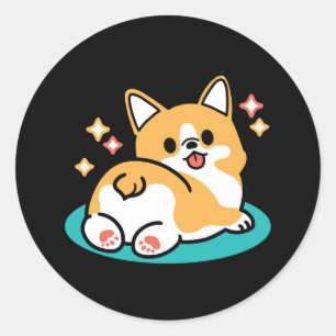 Sticker Rond Vibes Corgi Butt et Nap - Joli chien couché