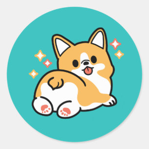 Sticker Rond Vibes Corgi Butt et Nap - Joli chien couché