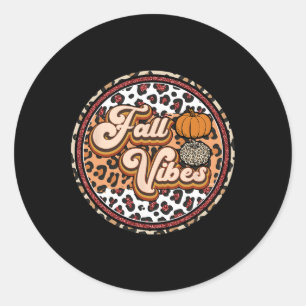 Sticker Rond Vibes d'automne Retro Vintage Leopard Cercle Citro