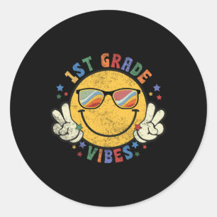 Sticker Rond Vibes De 1ère Année Joyeux Cadeau Visage Sourire R