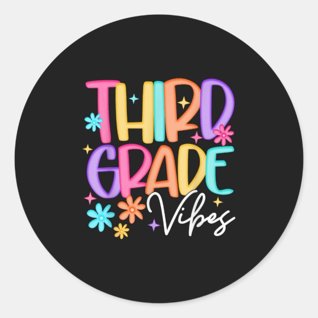 Sticker Rond Vibes De 3E Année Retour À L'École Enfants Prêché (Devant)