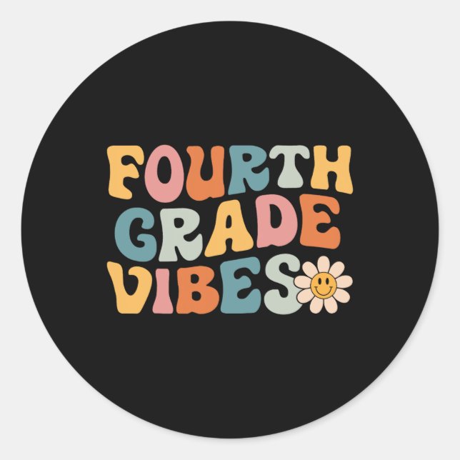 Sticker Rond Vibes de 4e année Équipe Rétro 1er jour de Scho (Devant)