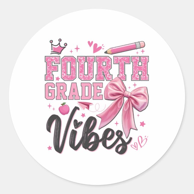 Sticker Rond Vibes de 4e année Retour à l'école Coquette Thé (Devant)