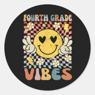 Sticker Rond Vibes de 4e année Retro Enseignant 1er jour de Sch