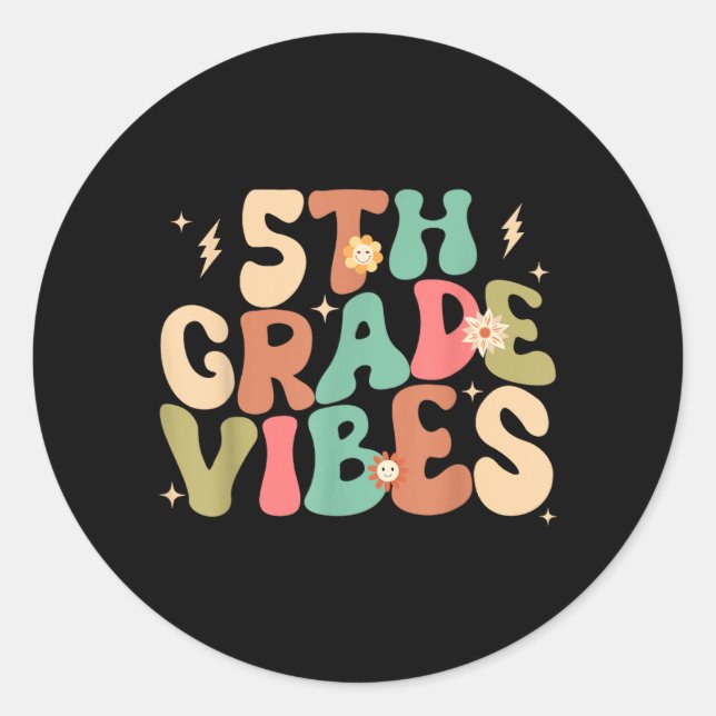 Sticker Rond Vibes de 5e année Groovy Retour à l'école (Devant)