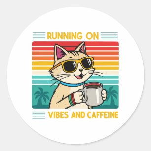 Sticker Rond Vibes de café rétro - Amoureux de caféine amusant