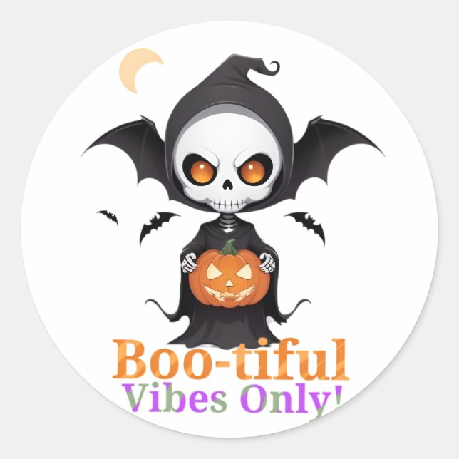 Sticker Rond Vibes de chauves-souris d'Halloween (Devant)