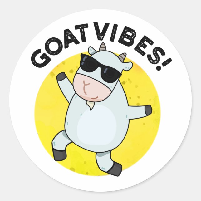 Sticker Rond Vibes de chèvre amusant Good Vibes Animal Pun (Devant)