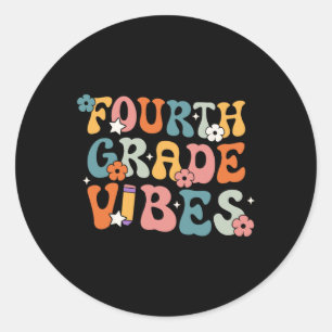 Sticker Rond Vibes de classe Retour à l'école Rétro 4e année En