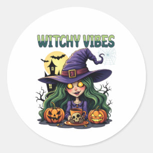 Sticker Rond Vibes de cuisine avec Citrouilles et potion