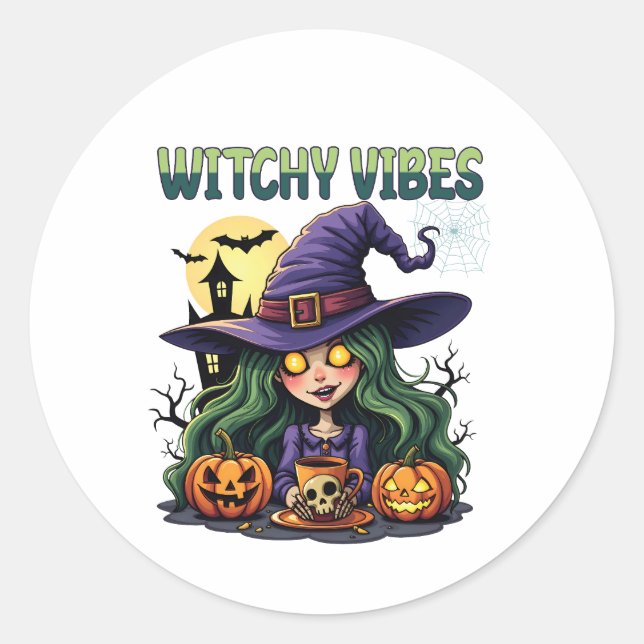Sticker Rond Vibes de cuisine avec Citrouilles et potion (Devant)