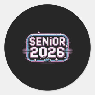 Sticker Rond Vibes de fin d'études de Senior 2026 Rétro Gamer