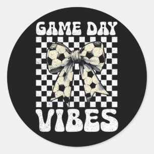 Sticker Rond Vibes de jour de match Groovy Coquette Bow Footbal