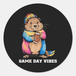 Sticker Rond Vibes de jour de match Tribal Groundhog tenant un