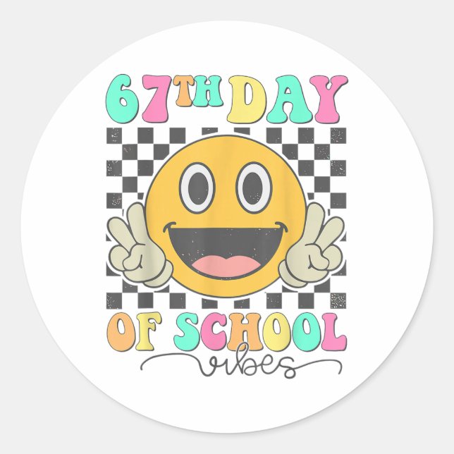 Sticker Rond Vibes de la 67e journée d'école Visage souriant mi (Devant)