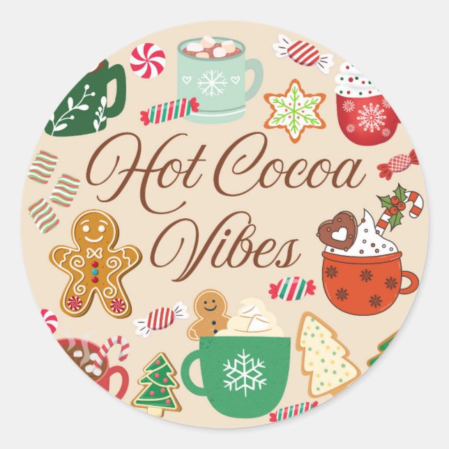 Sticker Rond Vibes de Noël au cacao chaud (Devant)