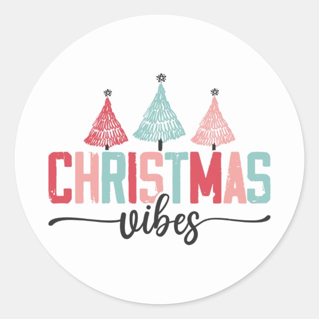 Sticker Rond Vibes de Noël - Festive Tree Design (Devant)