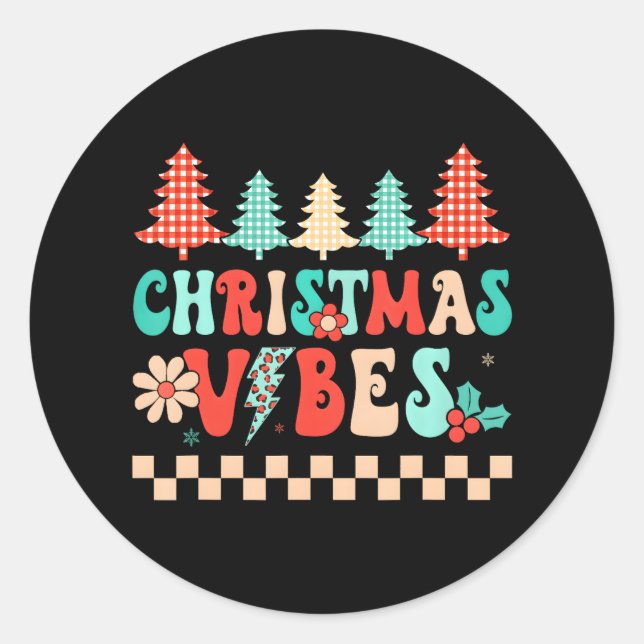 Sticker Rond Vibes de Noël Joyeuses super Famille Hippie (Devant)