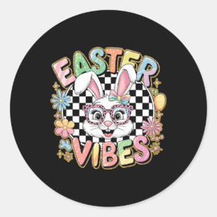Sticker Rond Vibes de Pâques Lapin Arc-en-ciel Coquette Lapin d