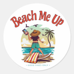 Sticker Rond Vibes de plage : Été Selfie Aventure