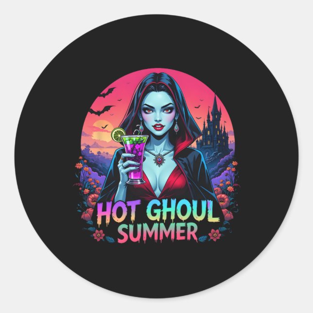 Sticker Rond Vibes de Summerween Glace Drôle de Chaleur de Goul (Devant)
