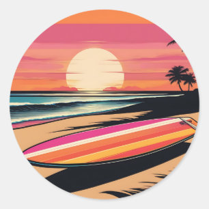 Sticker Rond Vibes de surf Rétro Sunset Serenity
