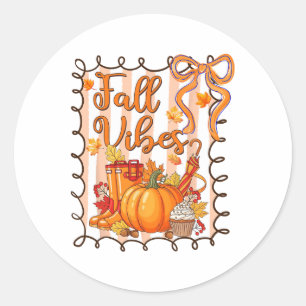 Sticker Rond Vibes de Thanksgiving d'automne Citrouille Coquett
