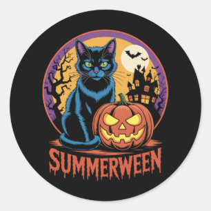 Sticker Rond Vibes d'été Éffrayant de chat