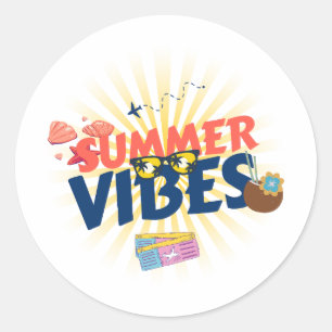Sticker Rond Vibes d'été - Évasion tropicale