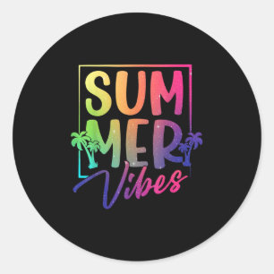 Sticker Rond Vibes d'été Retro Tropical Sunset Palm Trees Plage