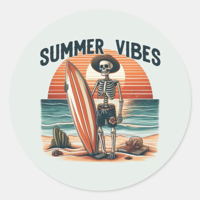 Sticker Rond Vibes d'été - Surfer (Devant)
