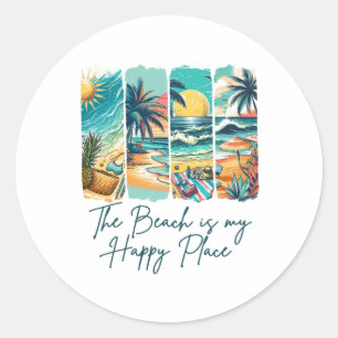 Sticker Rond Vibes d'été Vacances à la plage La plage est mon e