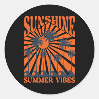 Sticker Rond Vibes d'été, Vague de coucher de soleil, Paradis d
