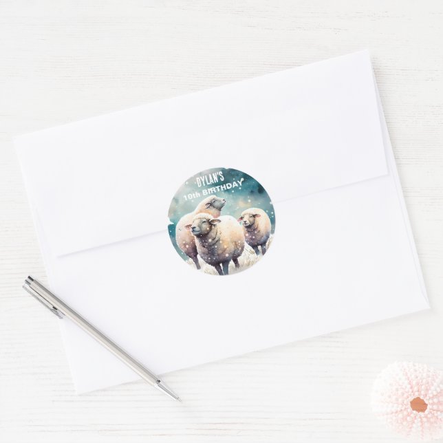 Sticker Rond Vibes d'hiver Mouton - Fête d'anniversaire - (Enveloppe)
