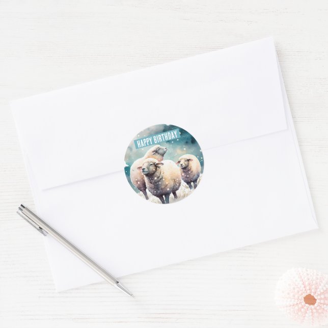 Sticker Rond Vibes d'hiver Mouton - Fête d'anniversaire - (Enveloppe)