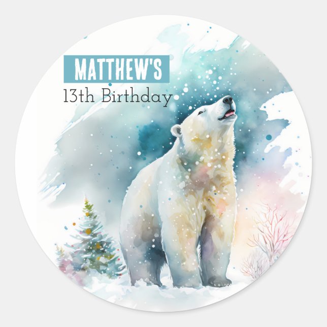 Sticker Rond Vibes d'hiver Ours - Fête d'anniversaire - (Devant)