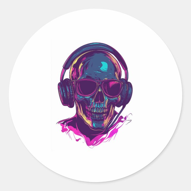 Sticker Rond Vibes DJ crâne (Devant)
