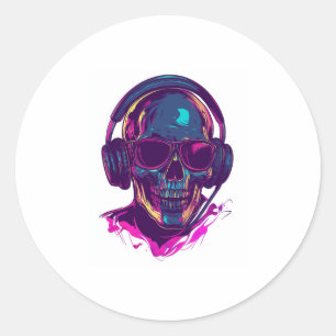 Sticker Rond Vibes DJ crâne