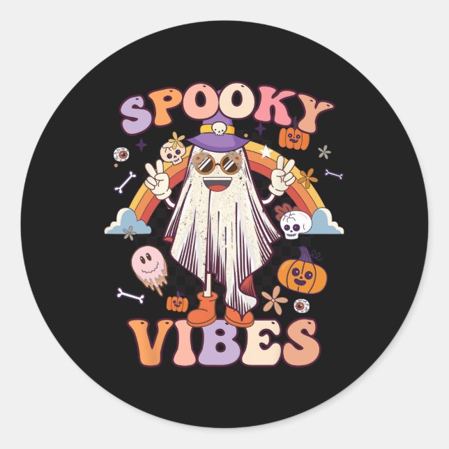 Sticker Rond Vibes éffrayant Ghost Retro Super Halloween Femmes (Devant)